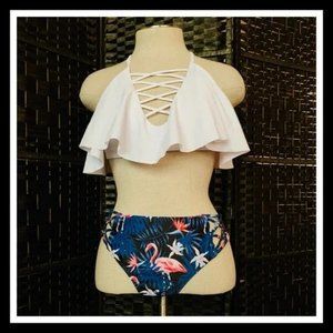 NWOT! Navy & White Flamingo 2pc Bathing Suit